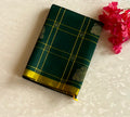 Golden Yellow Silk Saree with Forest Green Paisley Checked Border