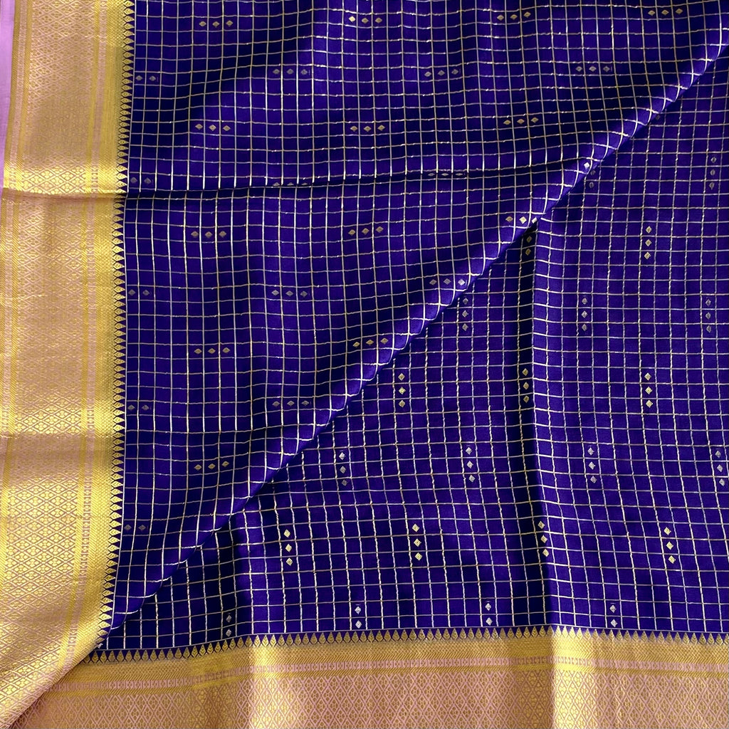 Lavender Mysore Crepe Silk Saree With Royal Blue Pallu