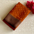 Burnt Orange Banarasi Soft Crepe Silk With Chocolate Brown Pallu