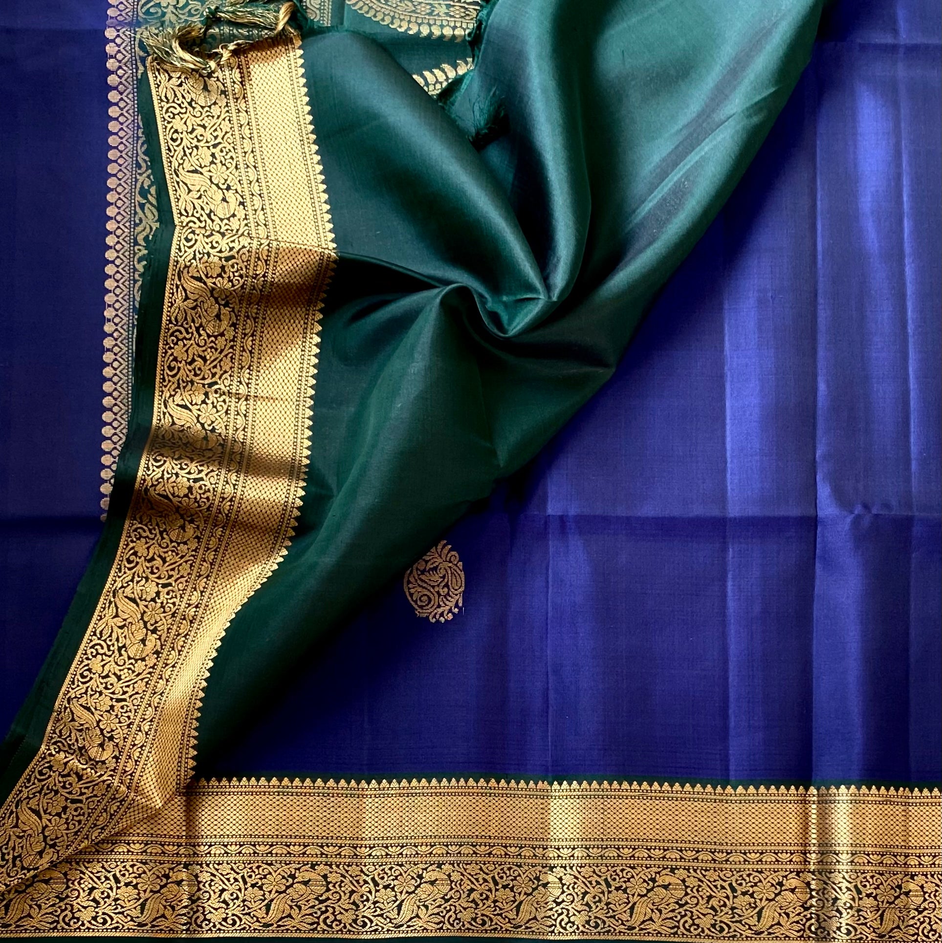 Royal Blue Saree Teal Pallu Gold Zari Border