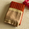 Peach Silk Saree with Gold Border Burnt Orange Pallu Woven