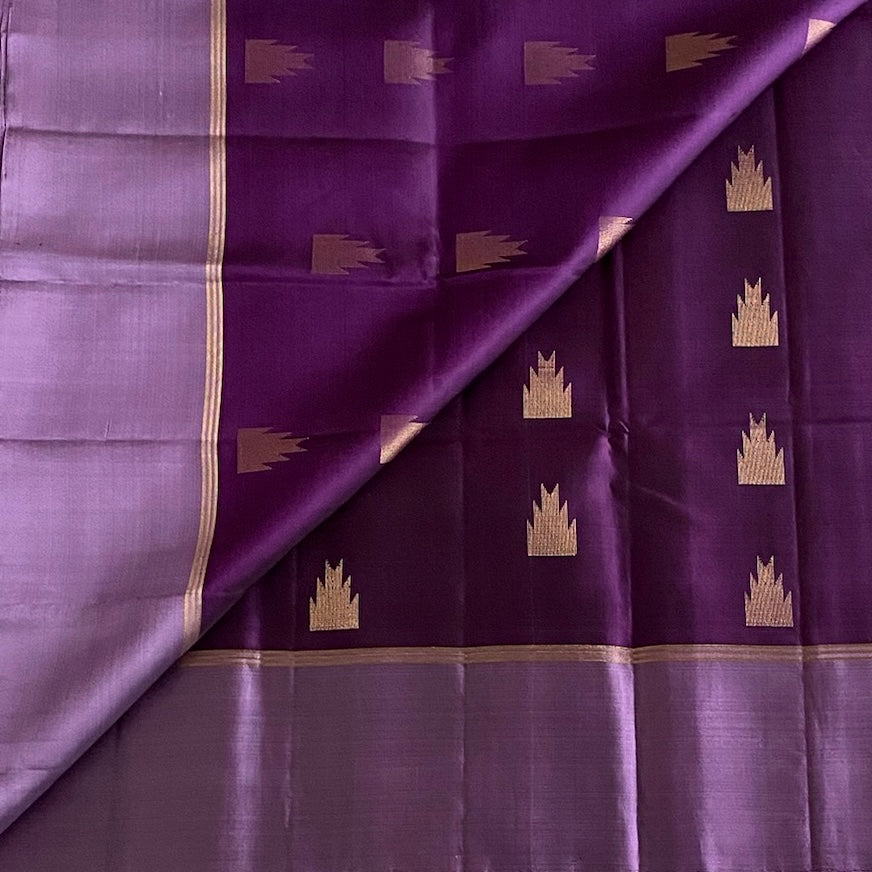 Cadbury Purple Designer Pure Silk With Metallic Lavender Pallu