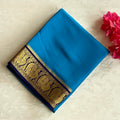 Cobalt Blue Silk Saree With Gold Woven Paisley Border Elegant