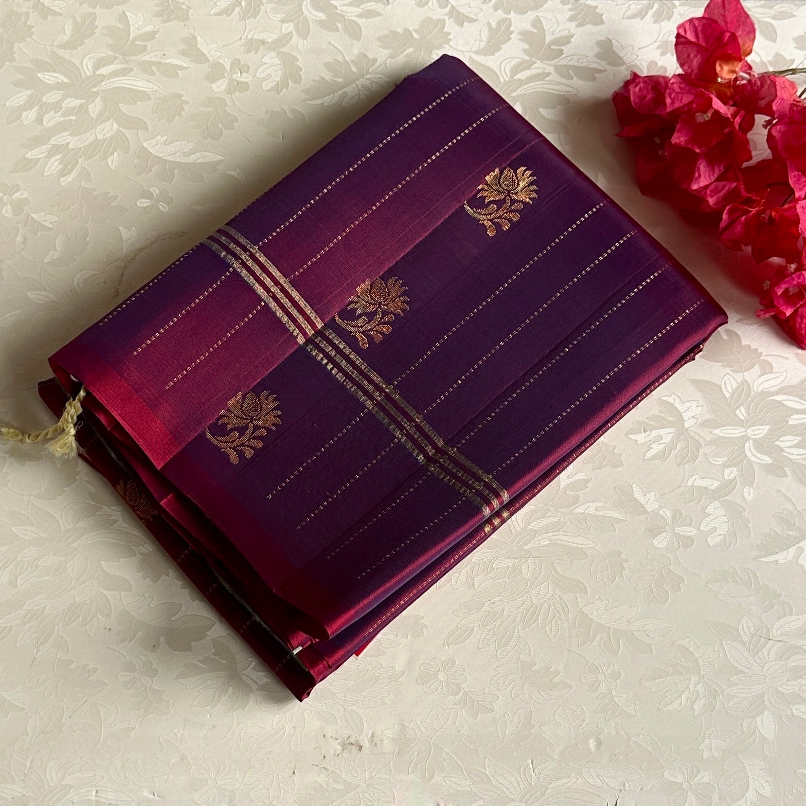 Deep Magenta Designer Pure Silk Saree With Sage Green Pallu