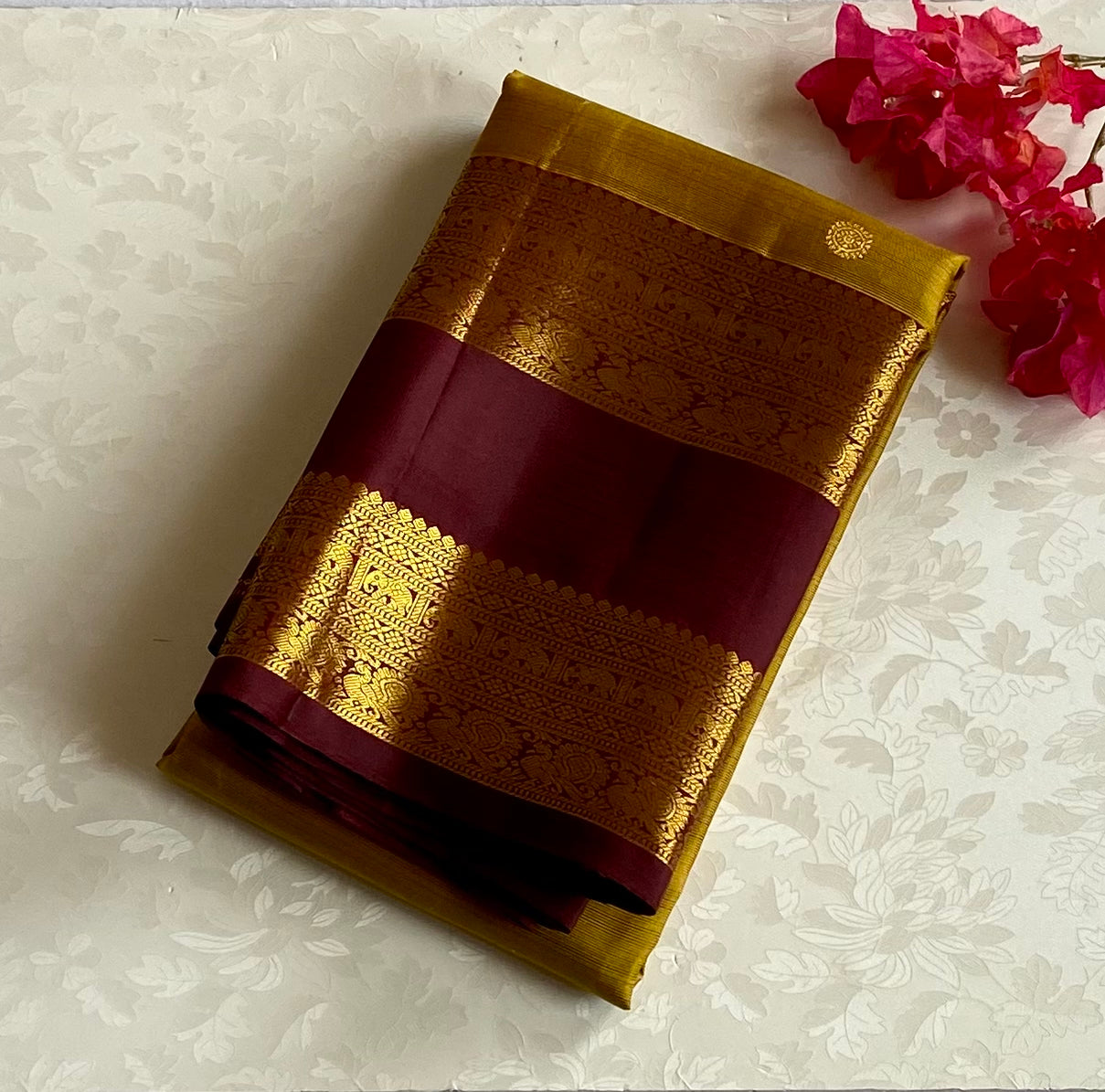 Deep Plum Gold Zari Silk Saree With Woven Paisley Border