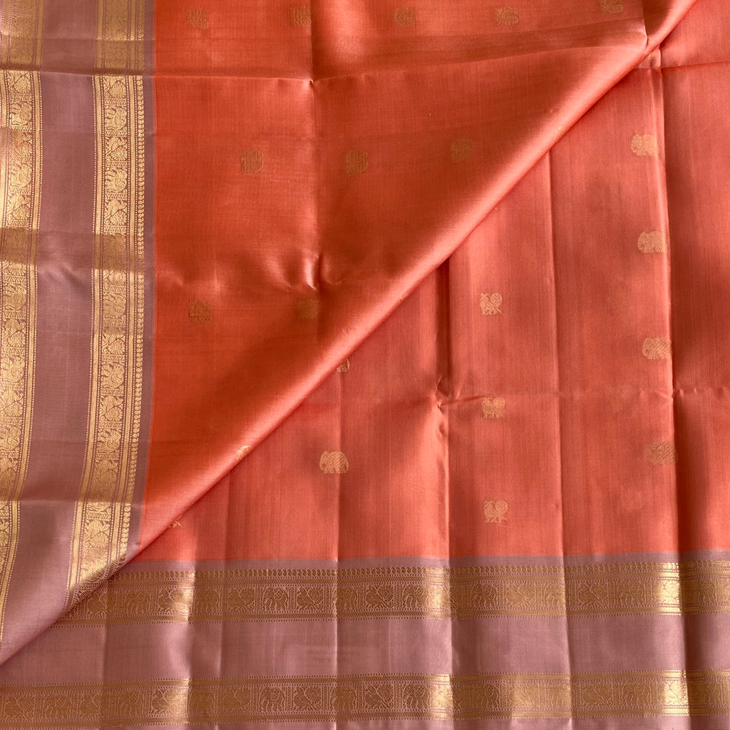 Coral Pink Designer Pure Silk Saree With Blush Pink Pallu