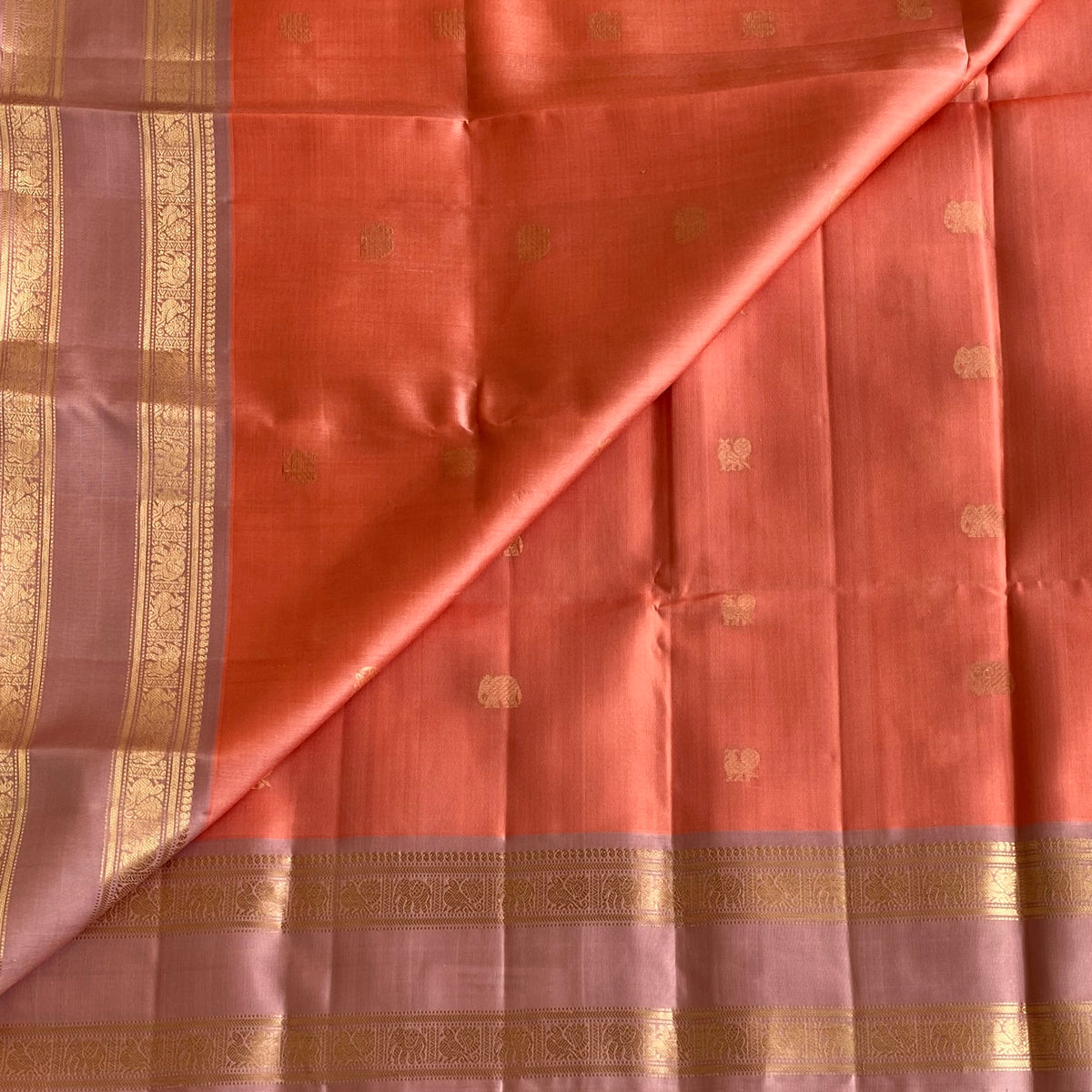 Coral Pink Designer Pure Silk Saree With Blush Pink Pallu