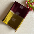 Deep Wine Maroon Designer Pure Silk Saree With Mustard Yellow Pallu