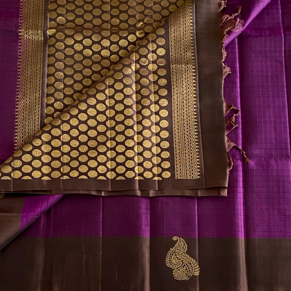 Deep Wine Magenta Designer Pure Silk Saree With Chocolate Brown Pallu