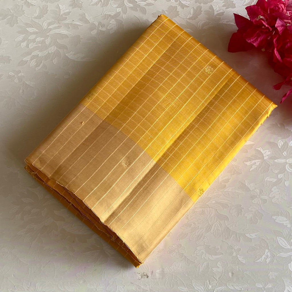 Sunshine Yellow Checkered Handwoven Pure Silk