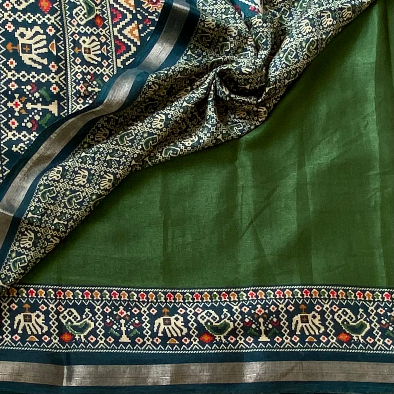 Rare Olive with deep teal soft printed cotton comfort