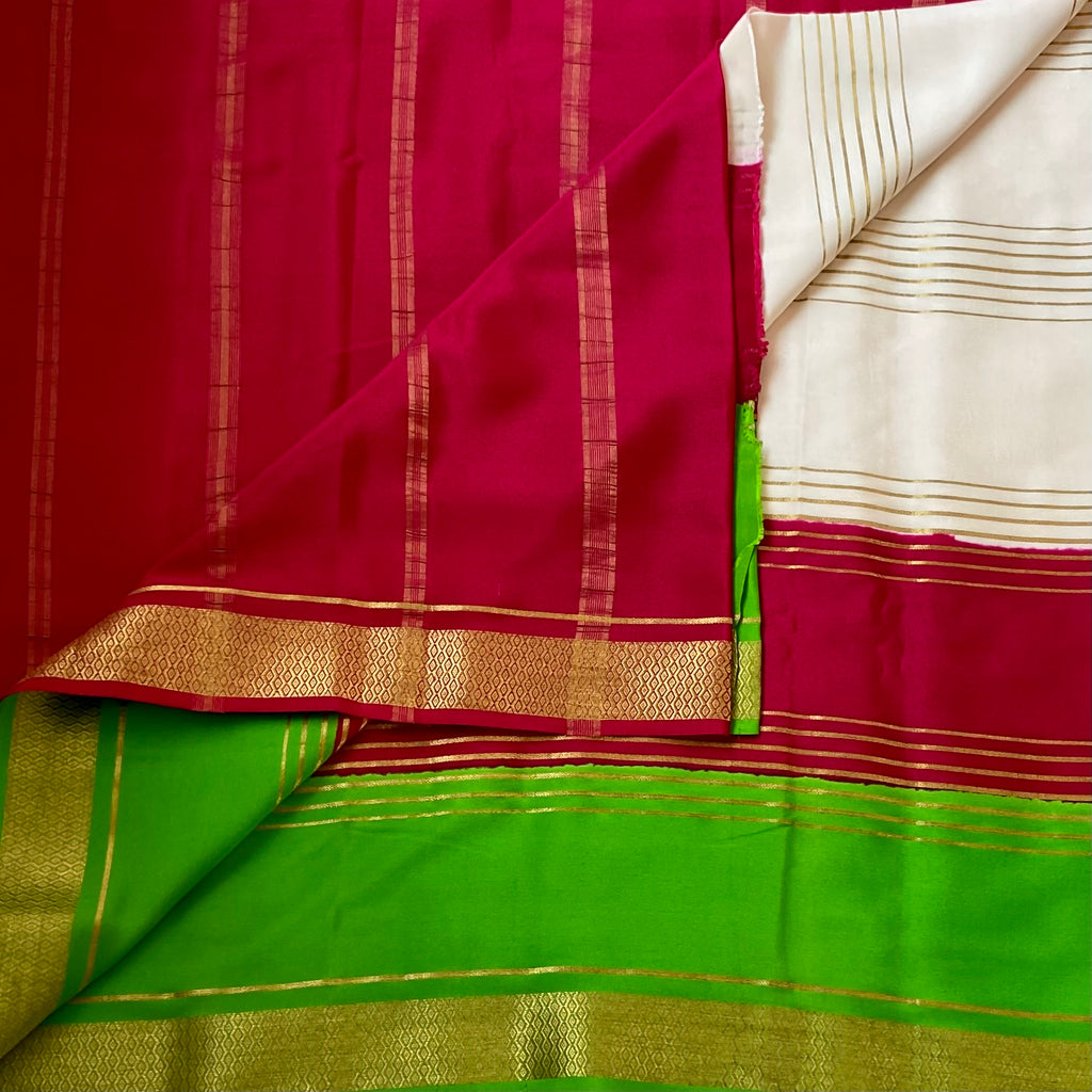 Dipped in Love - 3D handloom Pure Mysore silk • Pearl • Pink • Green