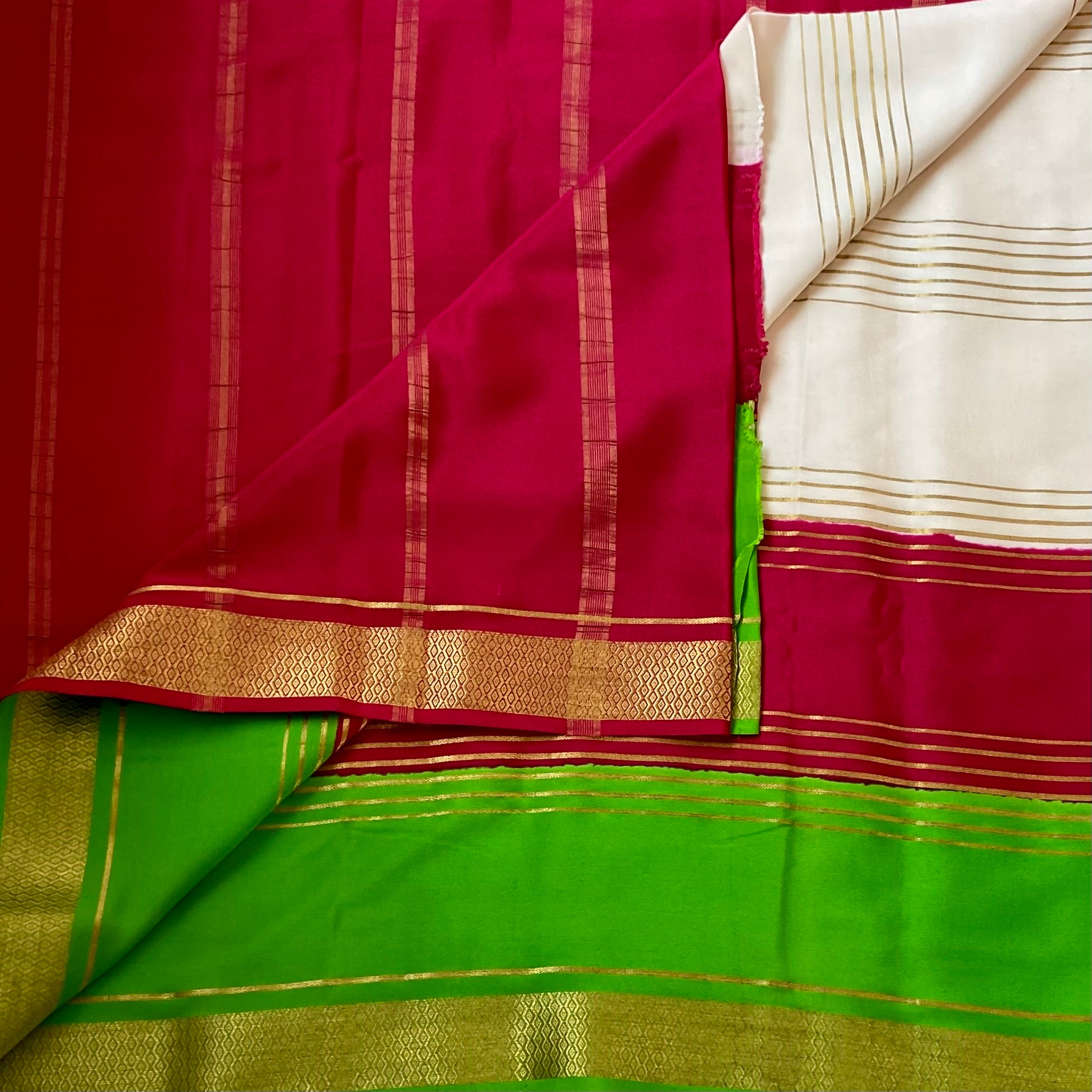 Dipped in Love - 3D handloom Pure Mysore silk • Pearl • Pink • Green