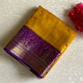 Sunflower Yellow Soft Tussar Silk Saree With Royal Purple Pallu
