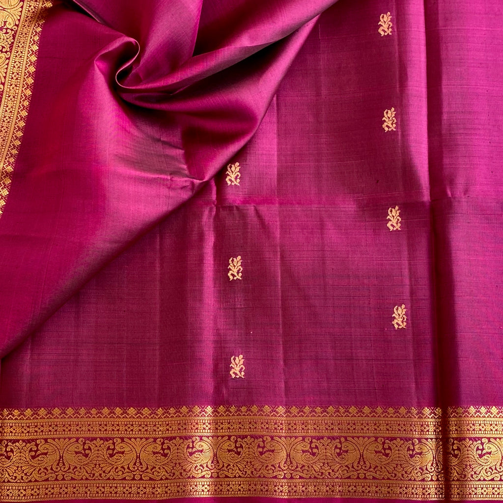 Dual Shaded Magenta And Antique Gold Designer Pure Silk Saree With Woven Border