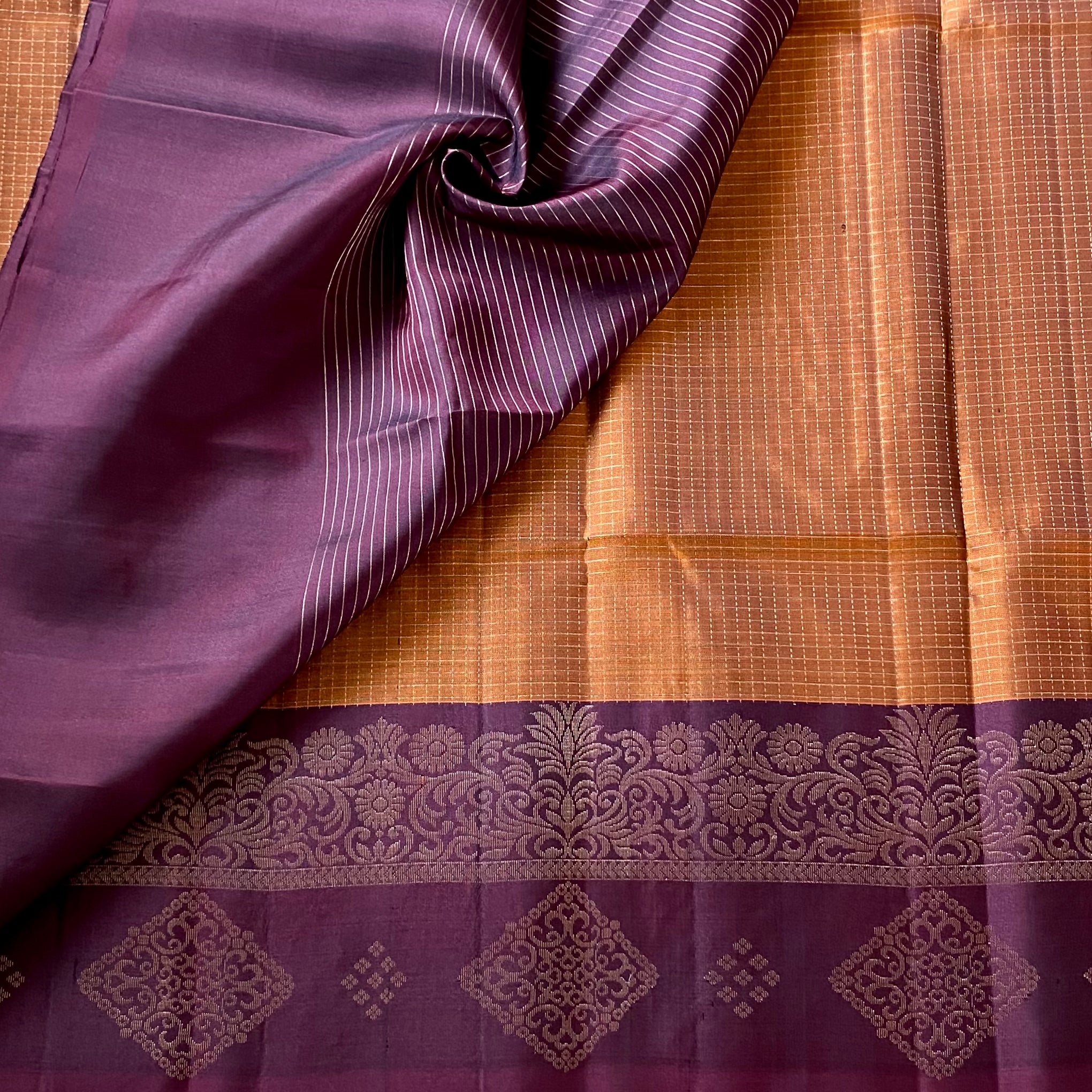 Deep Violet Silk Saree Silver Brocade Floral Paisley Pallu Wedding