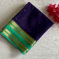 Midnight Navy Mysore Crepe Silk Saree With Sea Green Contrast