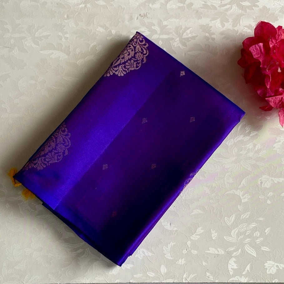 Regal Purple Designer Pure Silk Saree With Yellow Gold Pallu
