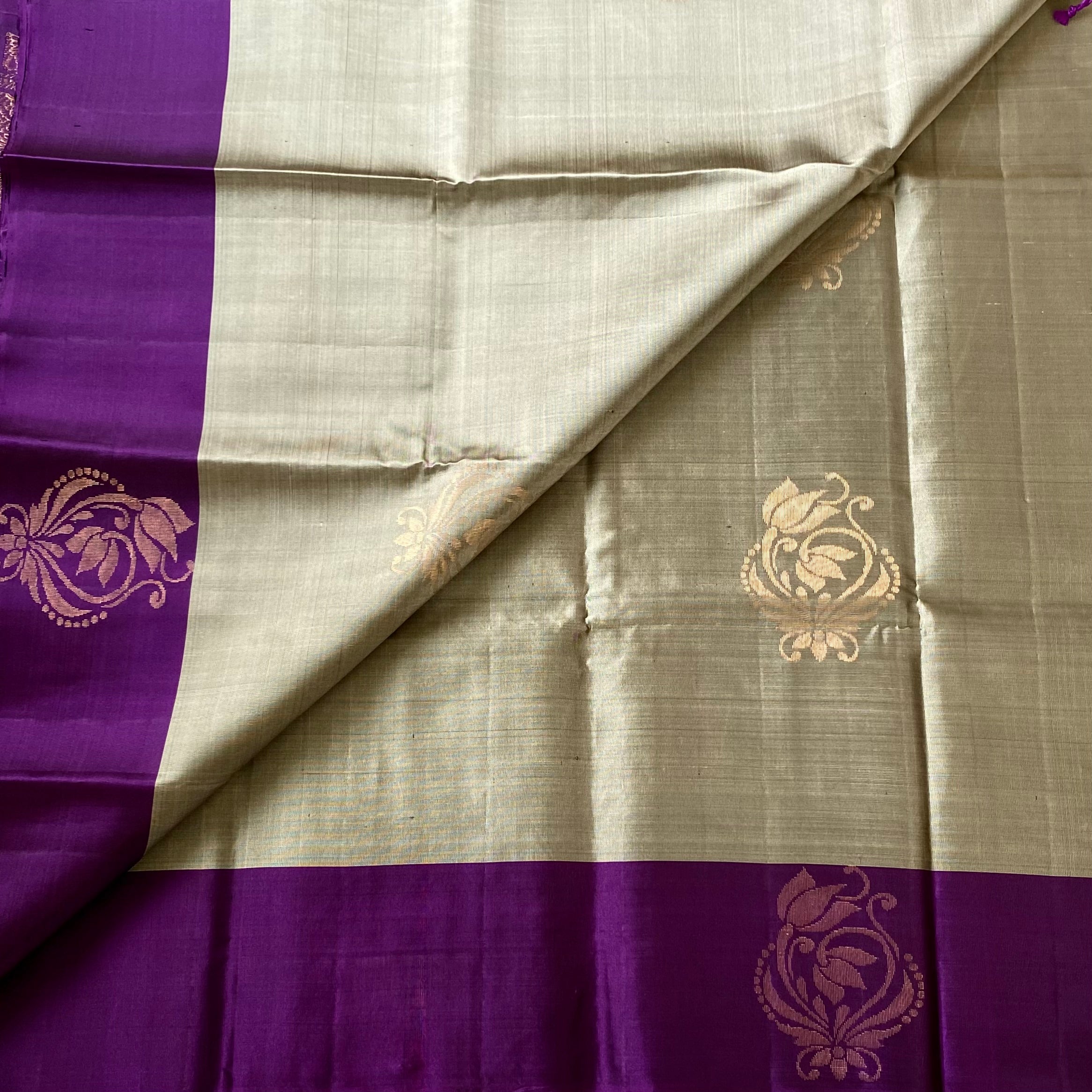 Royal Purple Silk Saree Pale Silver Body Gold Zari Work