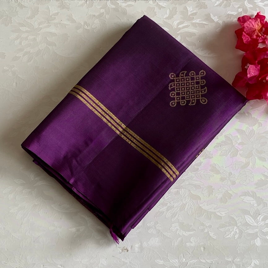 Dual Shaded Purple Designer Pure Silk Saree With Antique Gold Zari