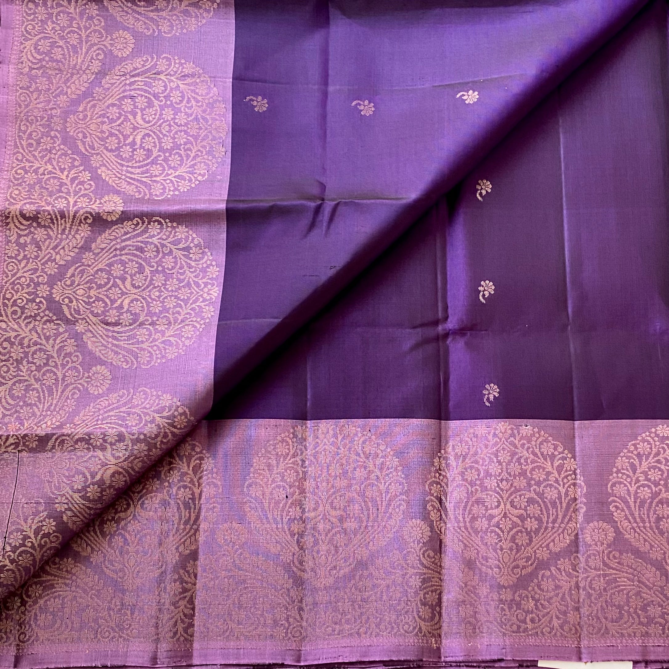 Deep Violet Silk Saree Rose Gold Zari Paisley Brocade Traditional