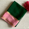 Bottle Green Mysore Crepe Silk Saree With Rose Pink Pallu