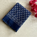 Royal Blue White Block Print Saree With Printed Border Classic