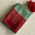 Mint Green & Rani Pink Banarasi Crepe Silk Saree With Antique Zari Buttas