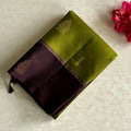 Bright Olive Green With Deep Plum Designer Pure Silk
