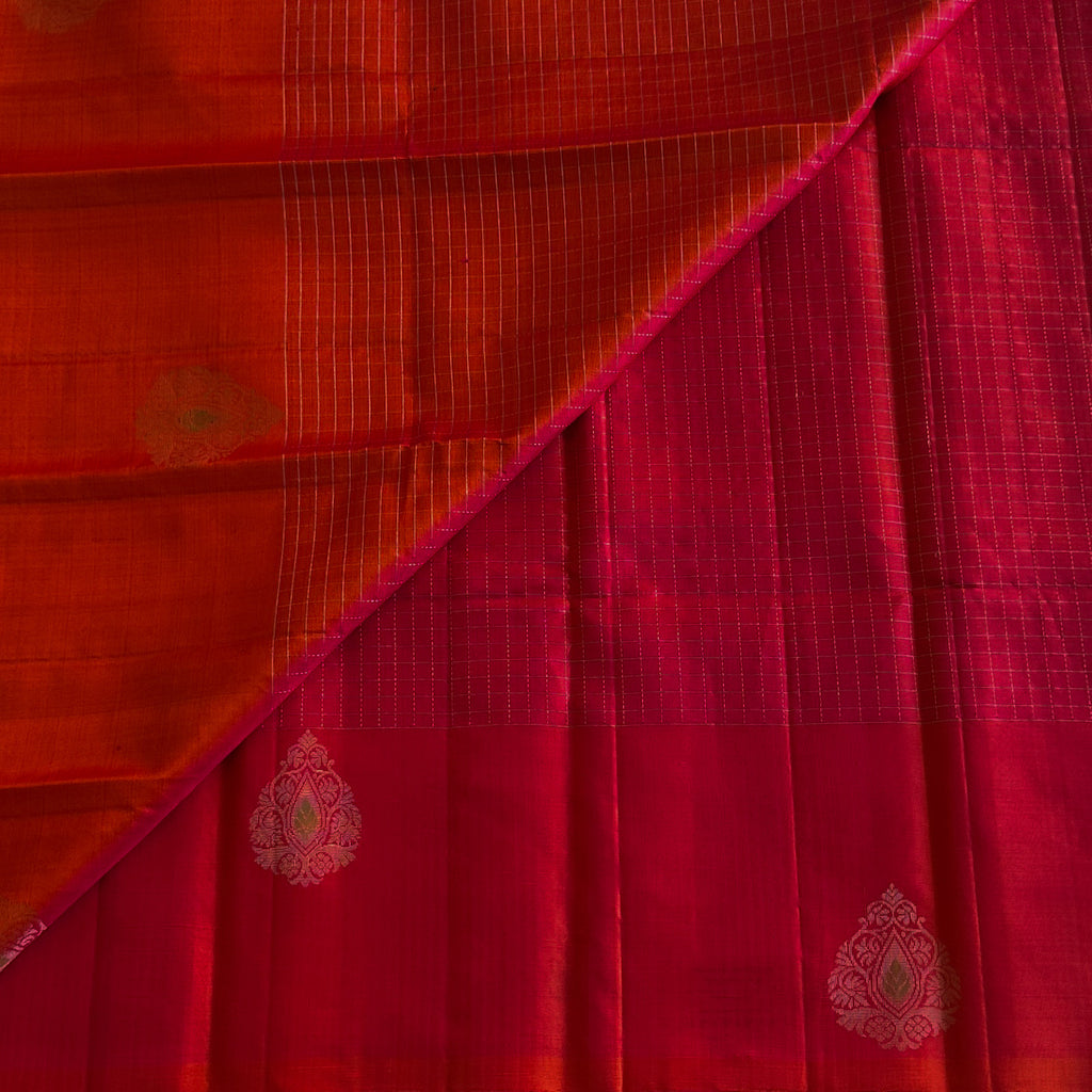 Magenta Zari Paisley Silk Saree With Floral Border And Tassels