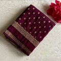 Plum Wine Soft Tussar Silk Saree With Antique Gold Brocade