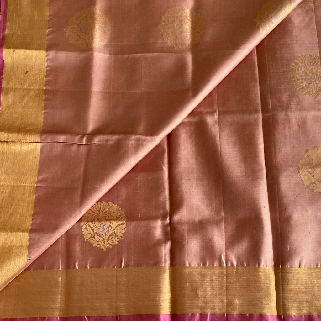 Dusty Rose Designer Pure Silk Saree With Rani Pink Pallu