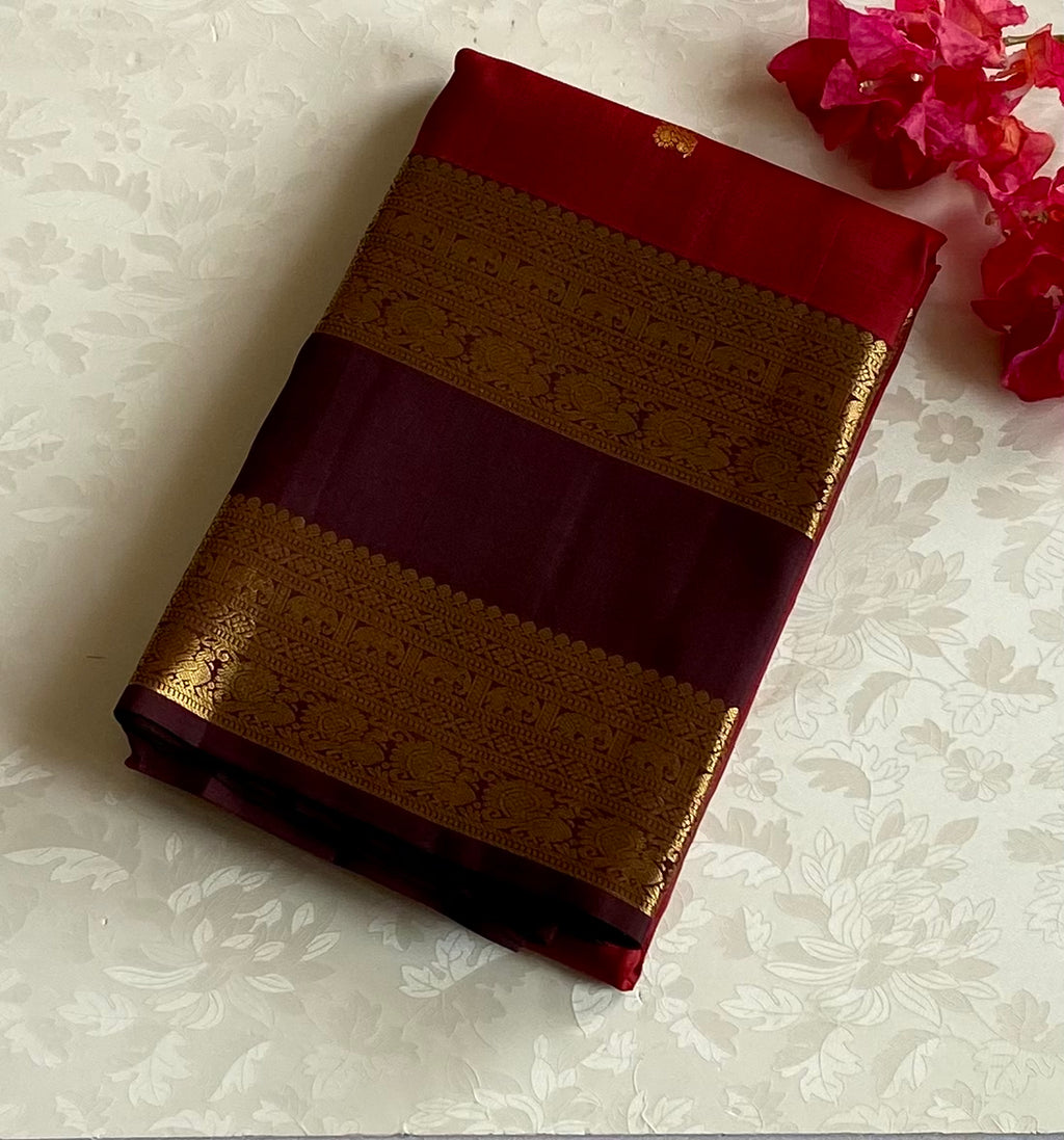 Plum Purple Magenta Silk Saree Gold Zari Brocade Wide Border