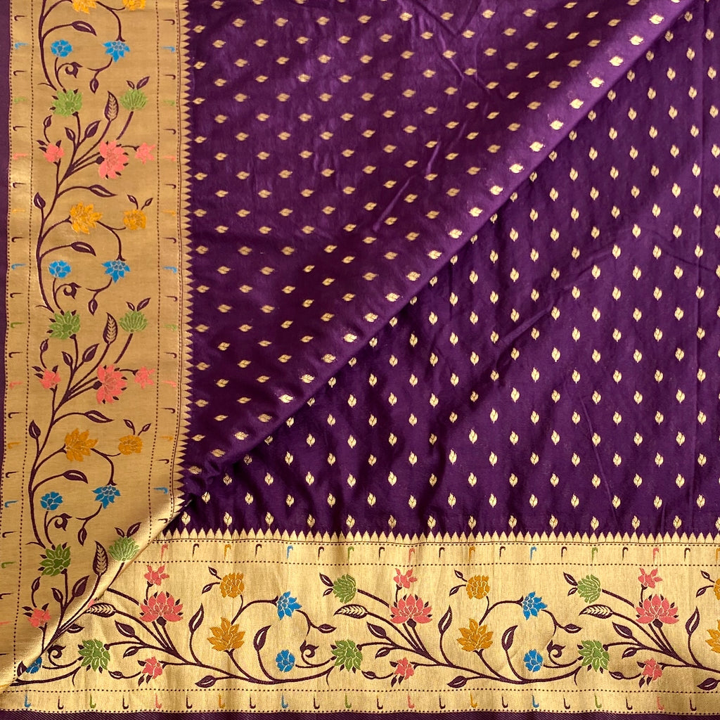 Royal Purple Soft Crepe Silk Saree With Antique Gold Pallu