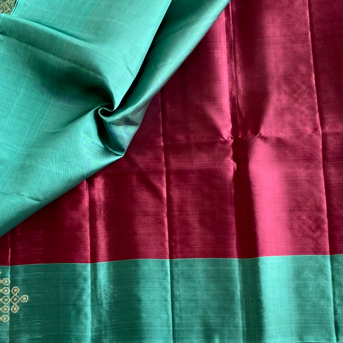 Wine Maroon Kollam Designer Pure Silk Saree With Teal Zari Pallu
