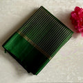Emerald Green Designer Pure Silk Saree With Gold Zari Stripes