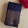 Royal Blue Zari Woven Banarasi Crepe Silk with Antique Zari buttas