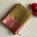 Olive Green Designer Pure Silk Saree With Dusty Rose Pallu