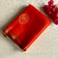 Tomato Red Designer Pure Silk Saree With Mustard Gold Pallu