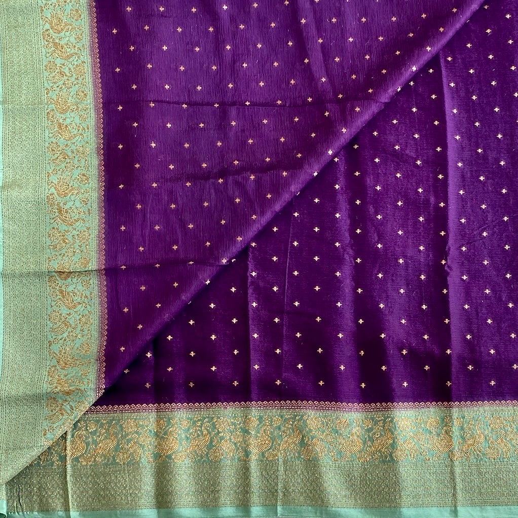Royal Purple Soft Tussar Silk Saree With Mint Green Pallu