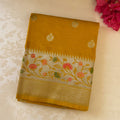 Mustard Gold Floral Woven Saree with Pallu and Tassels Traditional