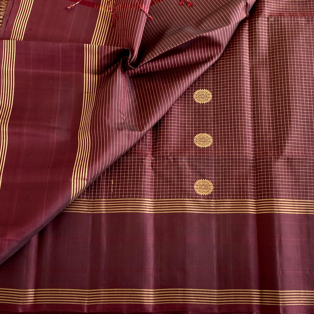 Espresso Wine Brown Designer Pure Silk Saree With Micro Checkered Weave