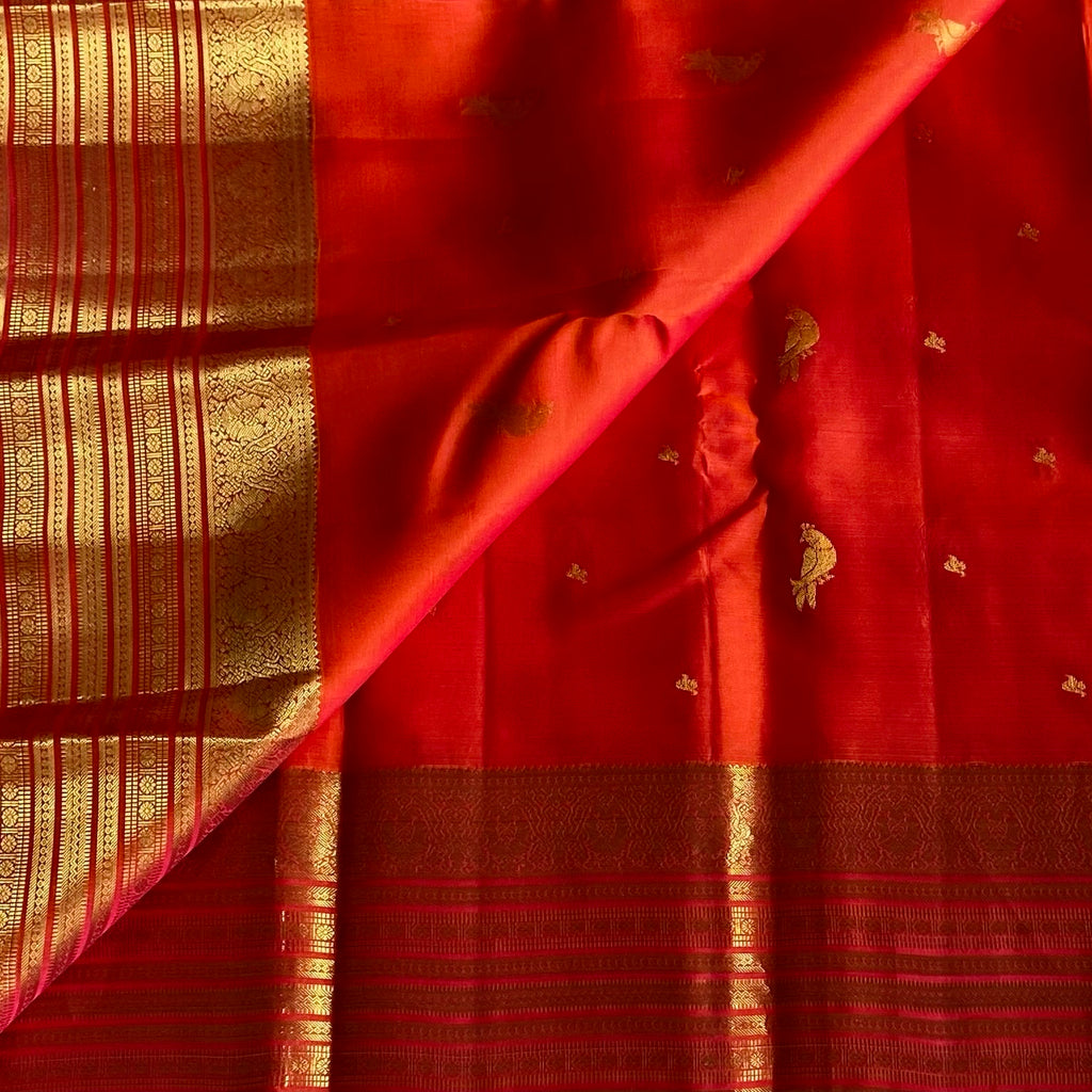 Burnt Orange Designer Pure Silk Saree With Zari Woven Pallu