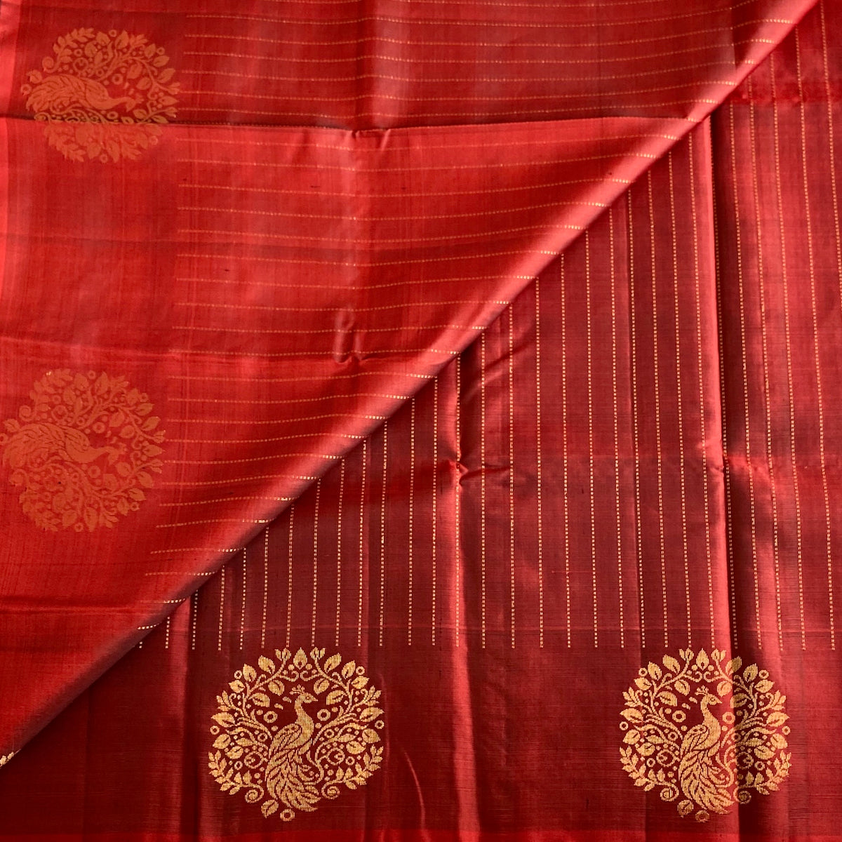 Deep Maroon Designer Pure Silk Saree With Antique Gold Brocade Border
