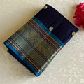 Midnight Navy Blue Kanjeevaram Pure Zari Silk Saree With Blue Pallu