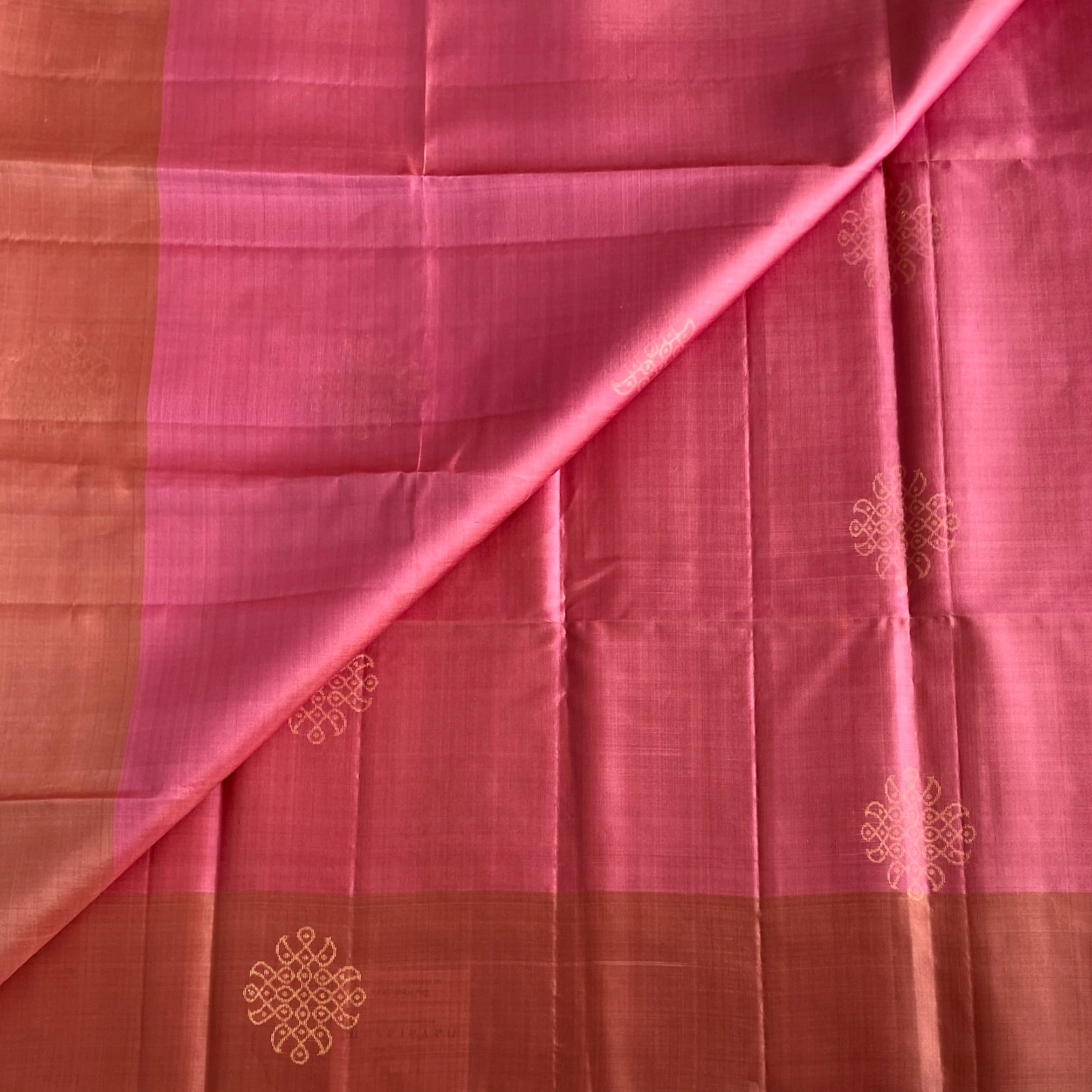 Metallic Rose Pink Designer Pure Silk With Blush Pink Pallu