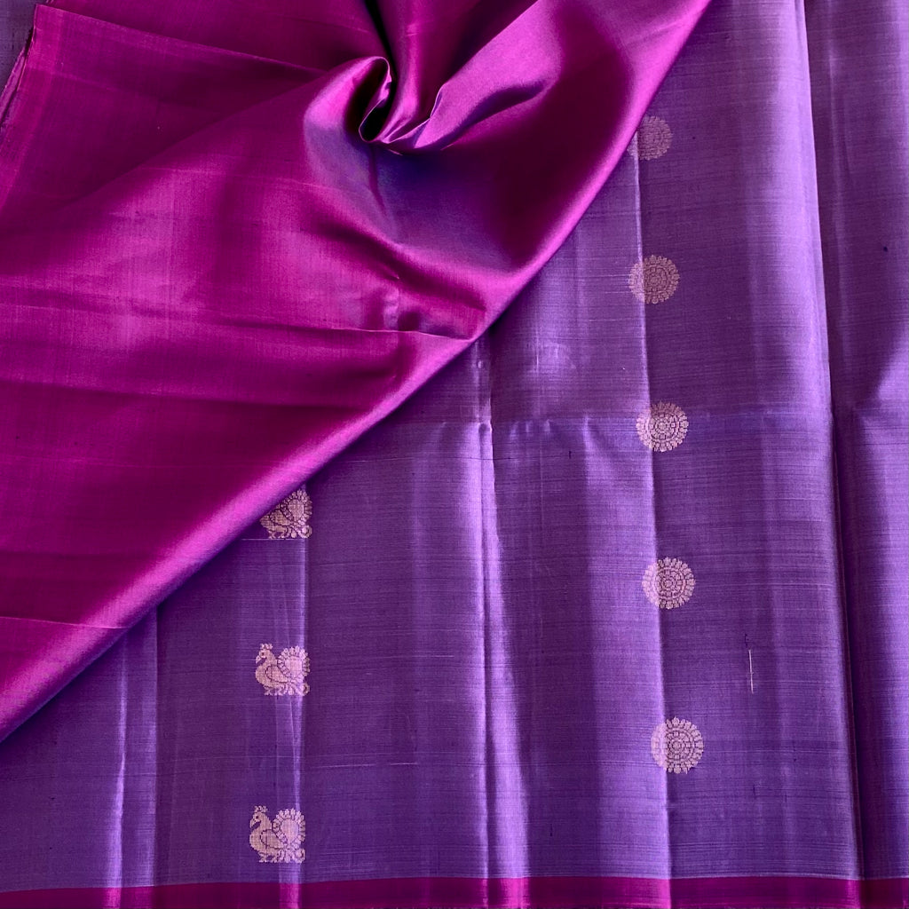 Royal Purple Designer Pure Silk Saree With Rani Pink Pallu