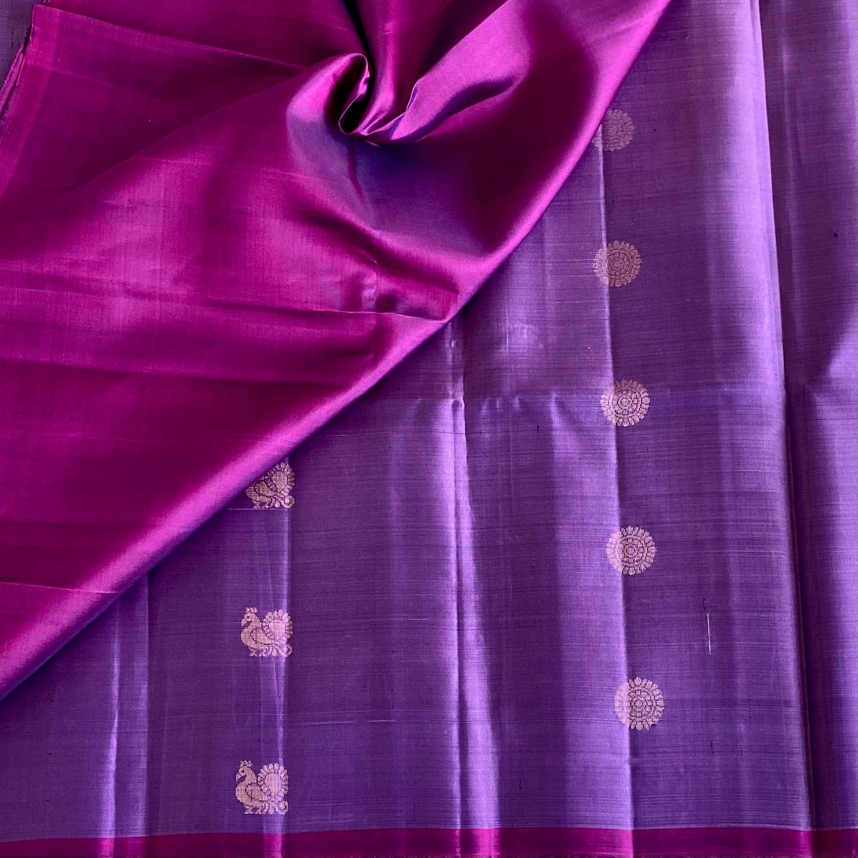 Royal Purple Designer Pure Silk Saree With Rani Pink Pallu