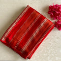 Scarlet Silk Saree Gold Zari Vertical Stripes Floral Motif Wedding