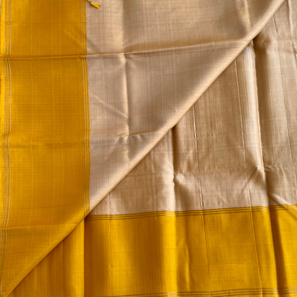 Champagne Beige &  Mustard Yellow Designer Pure Silk Saree